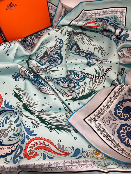 Платок Hermès женский шелк бирюзовый 164179