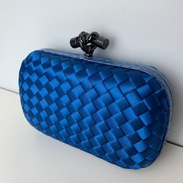 Клатч Bottega Veneta Knot женский сатин бирюзовый 26038