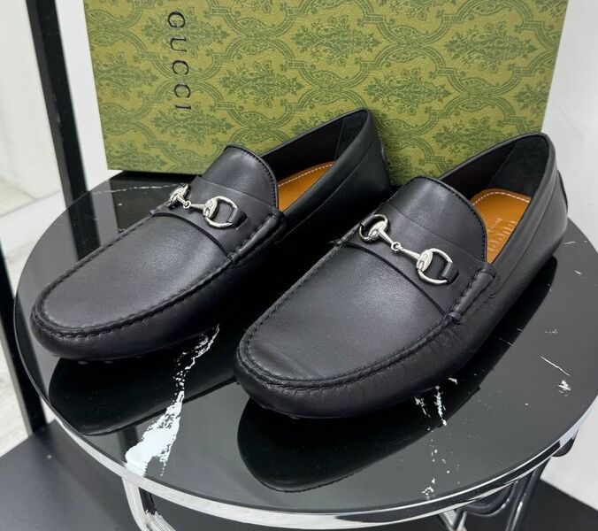 Мужские мокасины Gucci мужской кожа черный 195732