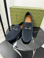Мужские мокасины Gucci мужской замша синий 195810-2