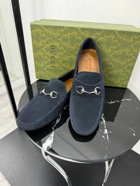Мужские мокасины Gucci мужской замша синий 195810-2