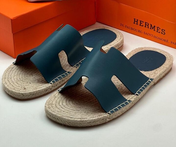 Мужские шлепки Hermès мужской кожа синий 114598