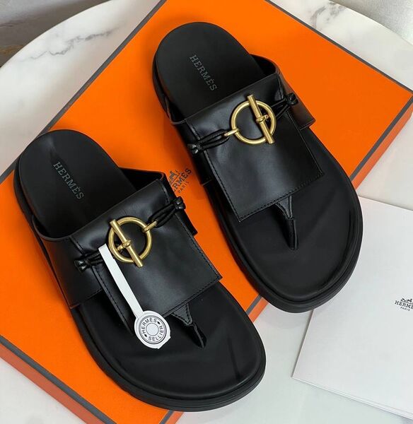 Шлепки Hermès женский кожа черный 181229
