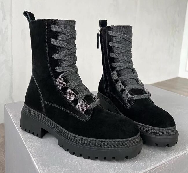 Ботинки Brunello Cucinelli женский замша черный 123496