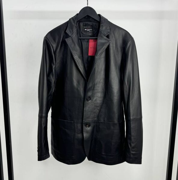 Мужская куртка Kiton мужской кожа черный,белый 195984