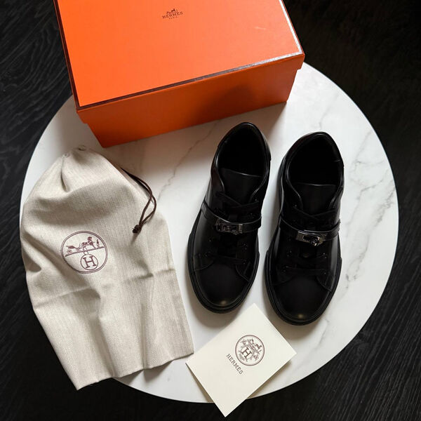 Мужские кеды Hermès мужской кожа черный 172609-2