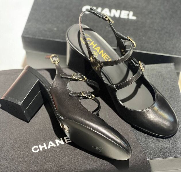 Туфли Chanel женский кожа черный 138604