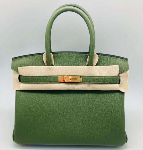 Сумка Hermès Birkin 30 ручная работа женский кожа болотный 100588