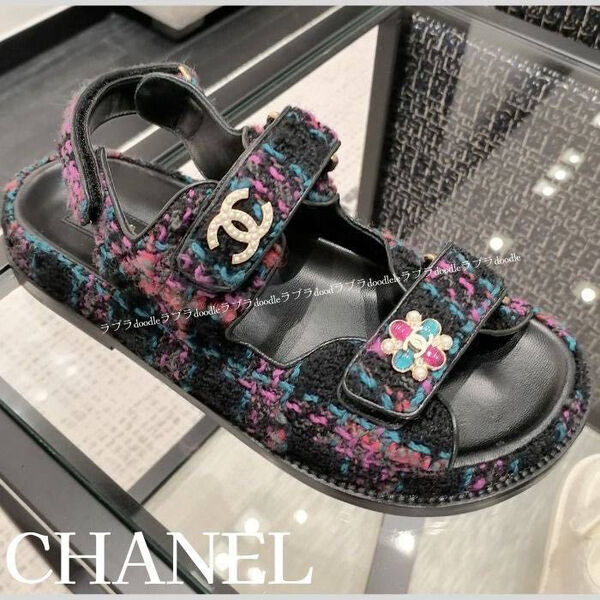 Сандалии Chanel женский текстиль розовый 109684-2