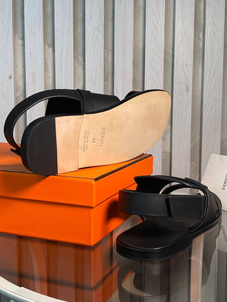 Мужские сандалии Hermès мужской кожа черный 152007-4