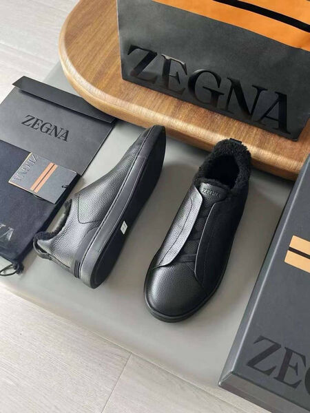 Мужские кеды Zegna мужской кожа черный 165922-8