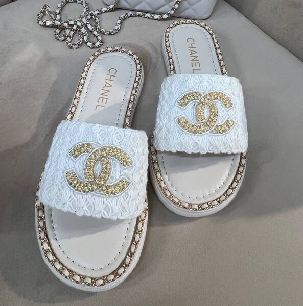 Шлепки Chanel женский кожа белый 190832