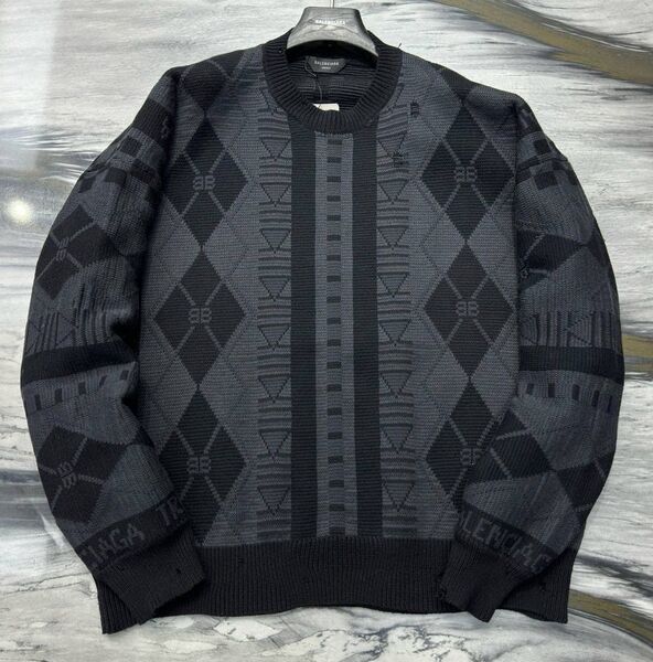 Мужской свитер Balenciaga мужской вязаная ткань графитовый 170757