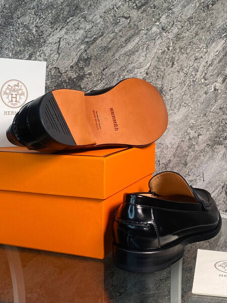 Мужские лоферы Hermès мужской кожа черный 171813-3