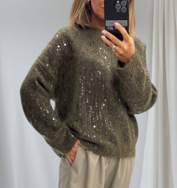 Свитер женский вязаная ткань болотный 197220