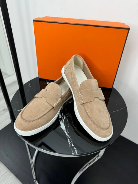 Мужские лоферы Hermès мужской замша бежевый 193475-2
