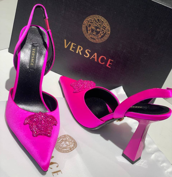 Босоножки Versace женский сатин розовый 12893