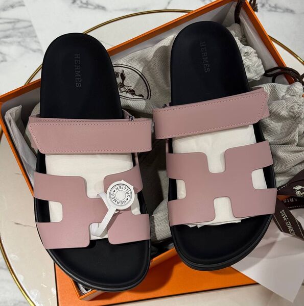 Шлепки Hermès женский кожа оранжевый 193369