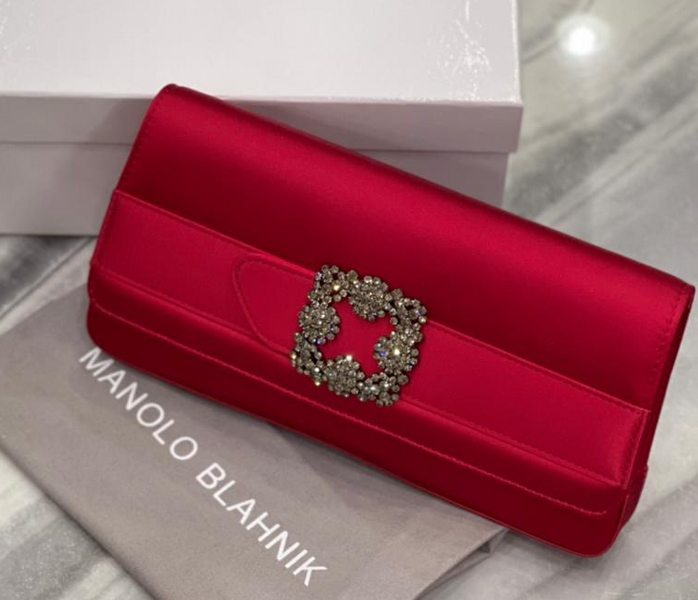 Клатч Manolo Blahnik женский сатин бордовый 26179