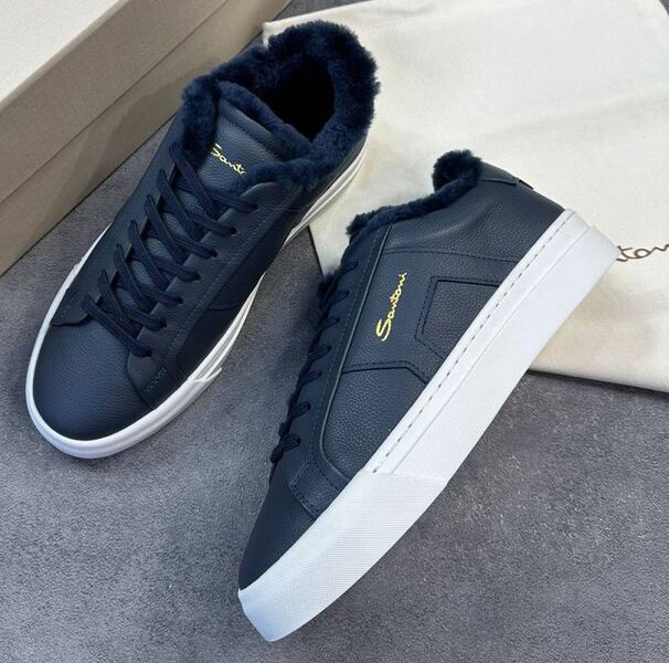 Мужские кеды Santoni мужской кожа синий 170804