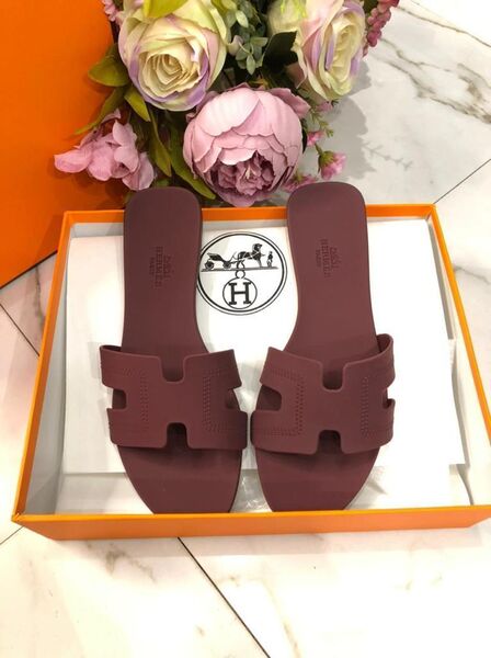 Шлепки Hermès женский бордовый 89323-2