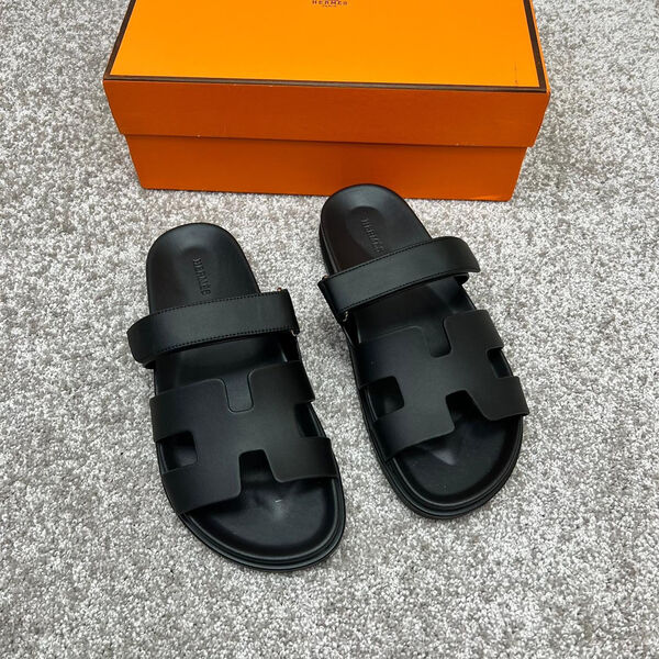 Мужские шлепки Hermès мужской кожа черный 115588-2