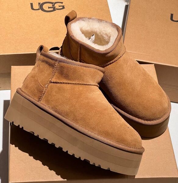 Угги Ugg Platform Mini женский замша бежевый 167679