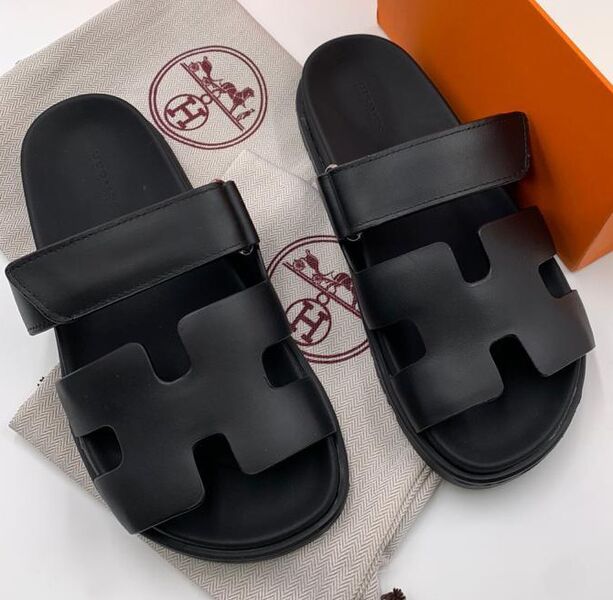 Шлепки Hermès женский кожа черный 89425