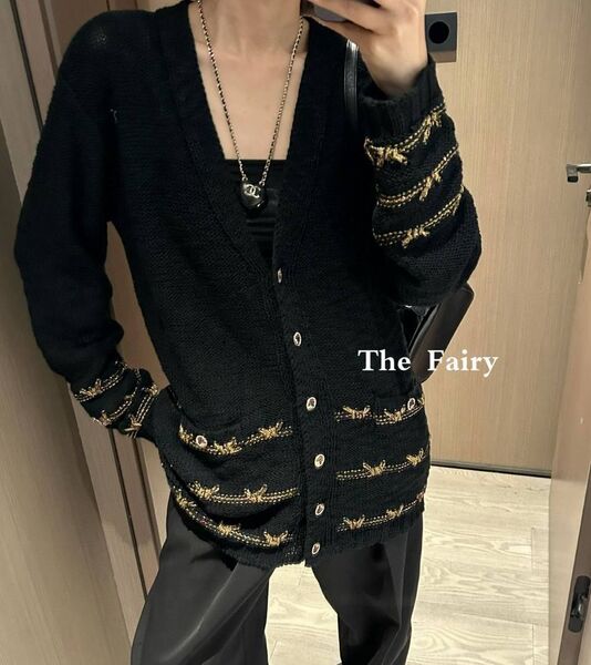 Кардиган Chanel женский вязаная ткань черный 196501