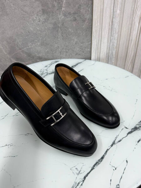 Мужские лоферы Hermès мужской кожа черный 185682-5