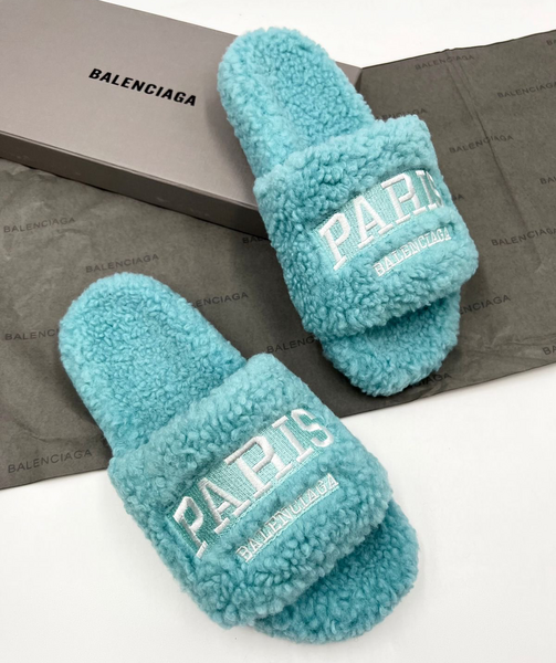 Тапочки Balenciaga женский натуральный мех бирюзовый 78063