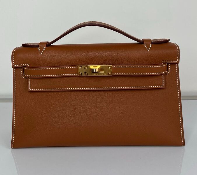 Сумка Hermèskelly 20 Pochette женский кожа бежевый 138059