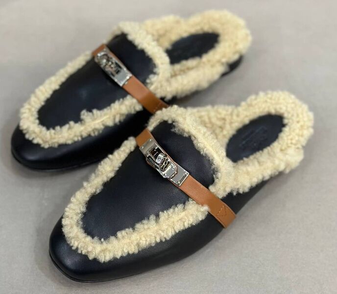 Мюли Hermès женский кожа черный 128292