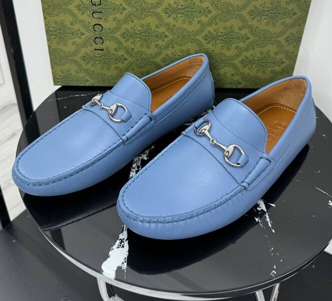 Мужские мокасины Gucci мужской кожа бирюзовый 195725