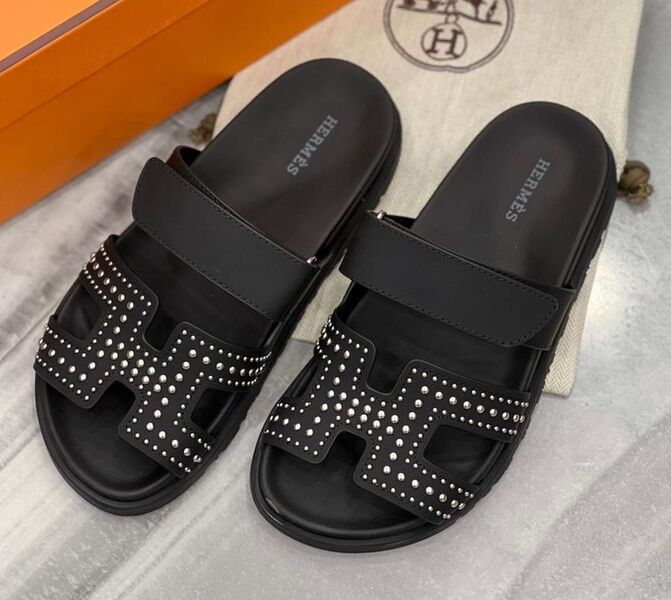 Шлепки Hermès женский кожа черный 104058