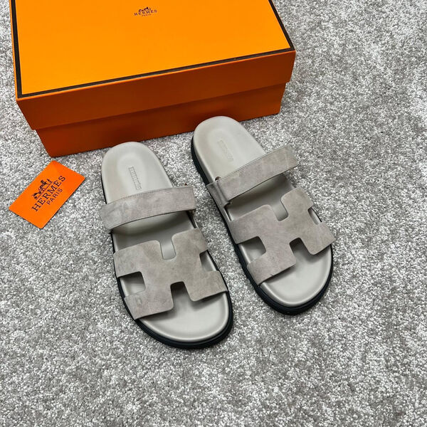 Мужские шлепки Hermès мужской замша графитовый 115595-2