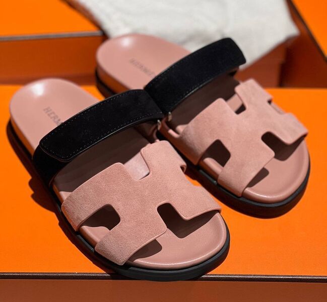 Шлепки Hermès женский замша розовый 154861