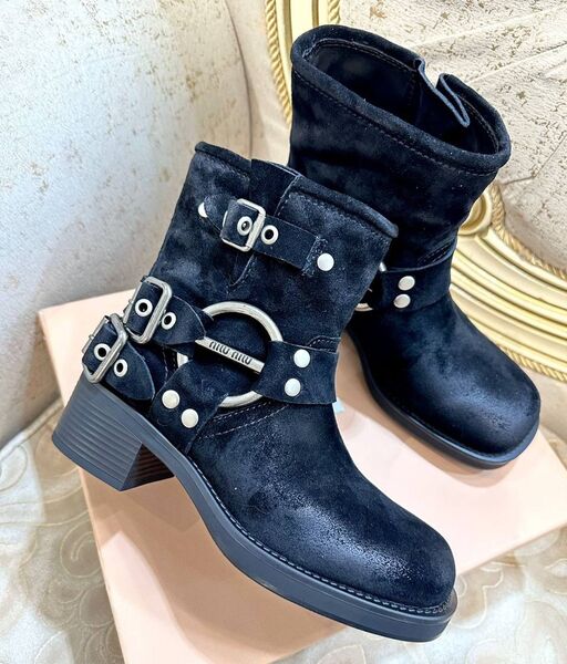 Ботинки Miu Miu женский замша синий 127775