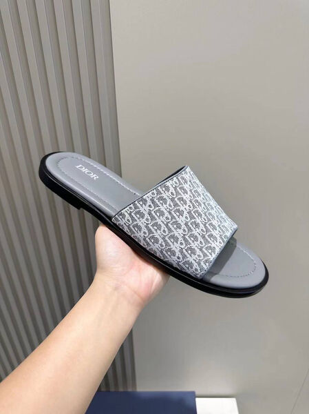 Мужские шлепки Christian Dior мужской кожа графитовый 153784-3