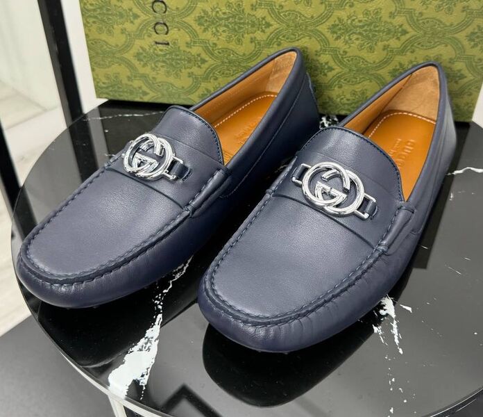 Мужские мокасины Gucci мужской кожа синий 195866