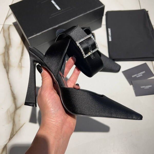 Туфли Saint Laurent женский ткань черный 101591-2