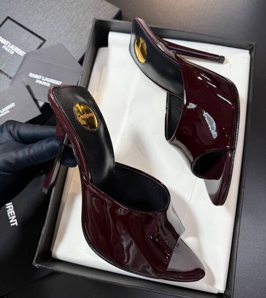 Шлепки Saint Laurent женский кожа бордовый 193103