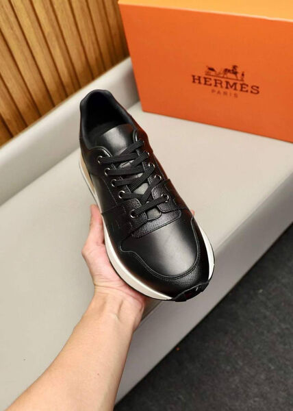 Мужские кроссовки Hermès мужской кожа черный 140286-5