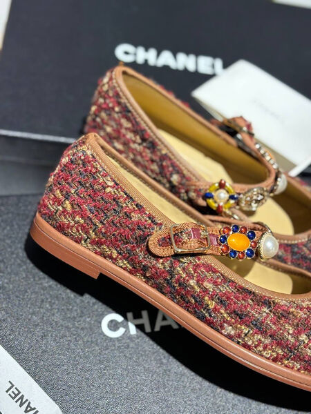 Балетки Chanel женский твид бордовый 156063-4