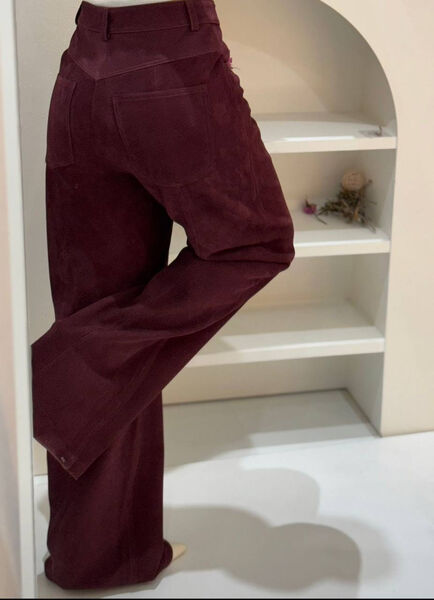 Брюки Saint Laurent женский кожа бордовый 167697-2