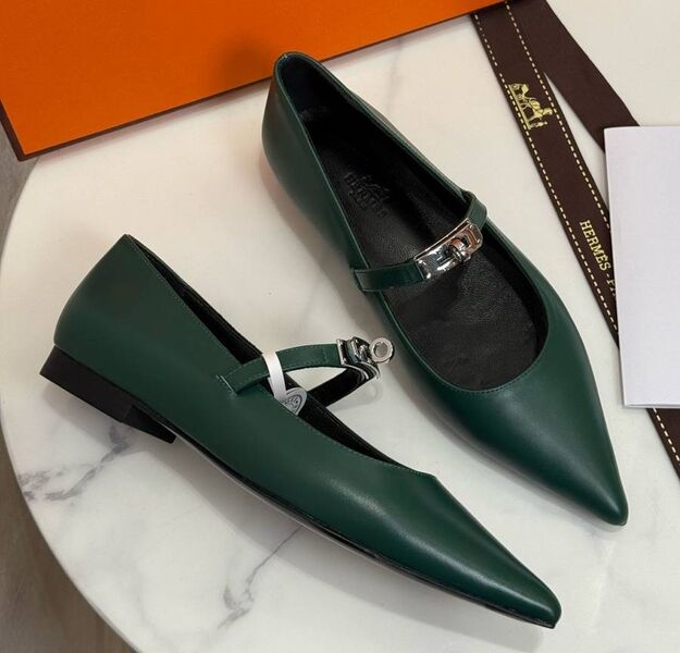 Балетки Hermès женский кожа болотный 181820