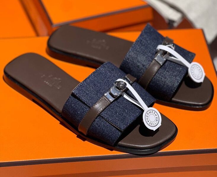 Шлепки Hermès женский джинса синий 150406