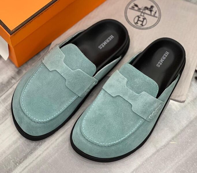 Мюли Hermès женский замша болотный 109502