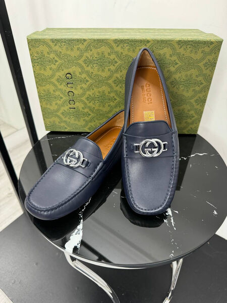Мужские мокасины Gucci мужской кожа синий 195866-2