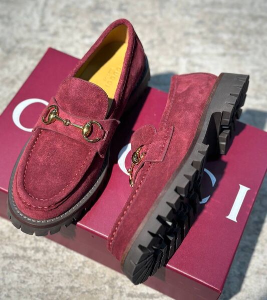 Лоферы Gucci женский замша бордовый 200425